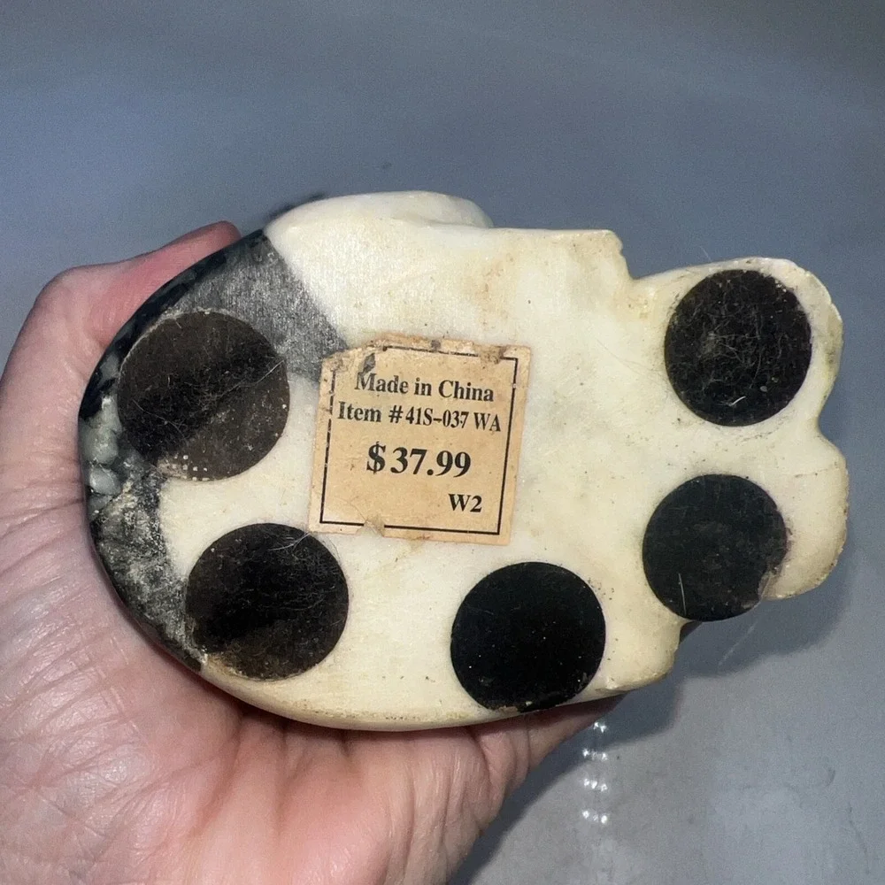 Vintage Marble Sitting Cat Kitten Figurine Sculpture Whimsical Gray and White
